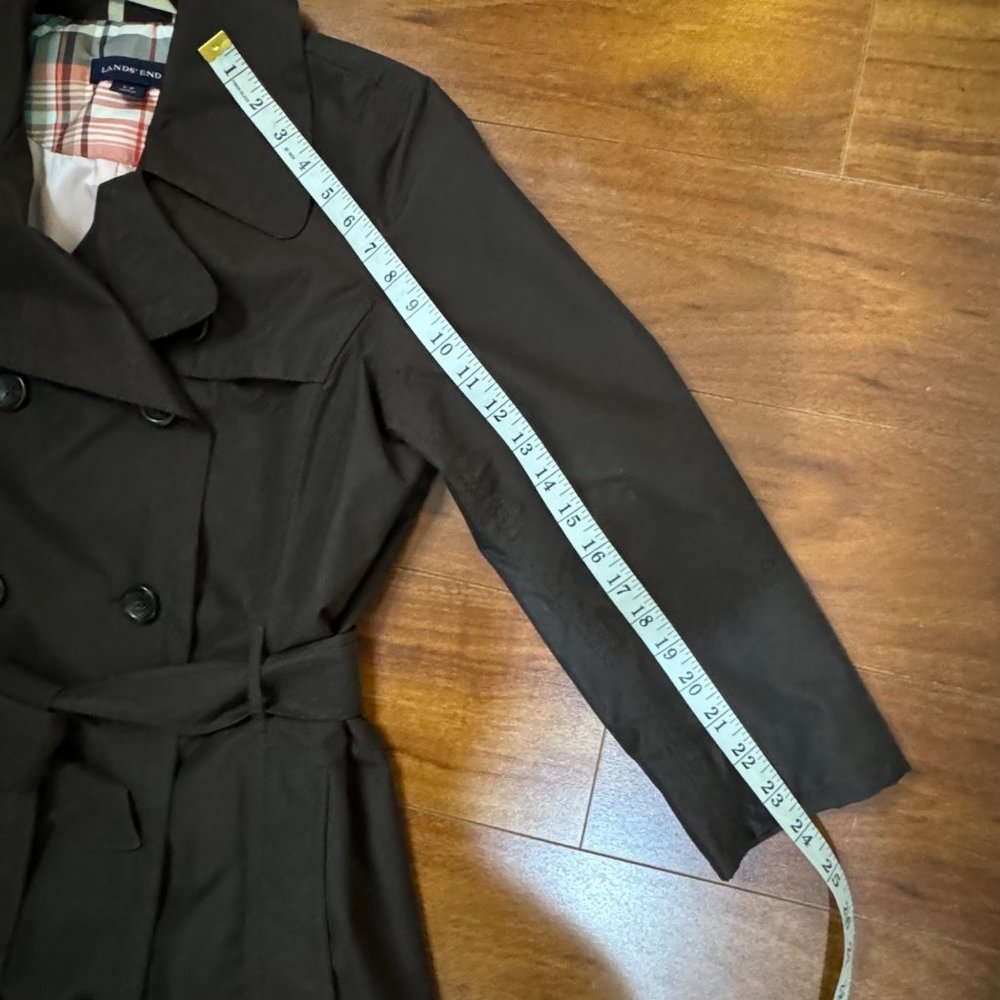 Lands End Double Breasted Belted Brown Women's Trench Coat XS Water Resistant - Picture 10 of 14